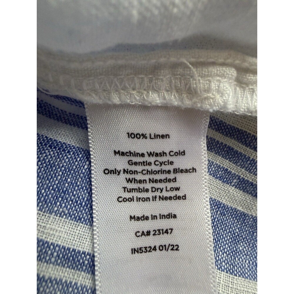 NWT Talbots Women’s 100% Linen Short Sleeve Blue And White Striped Blouse Size L - Picture 3 of 6